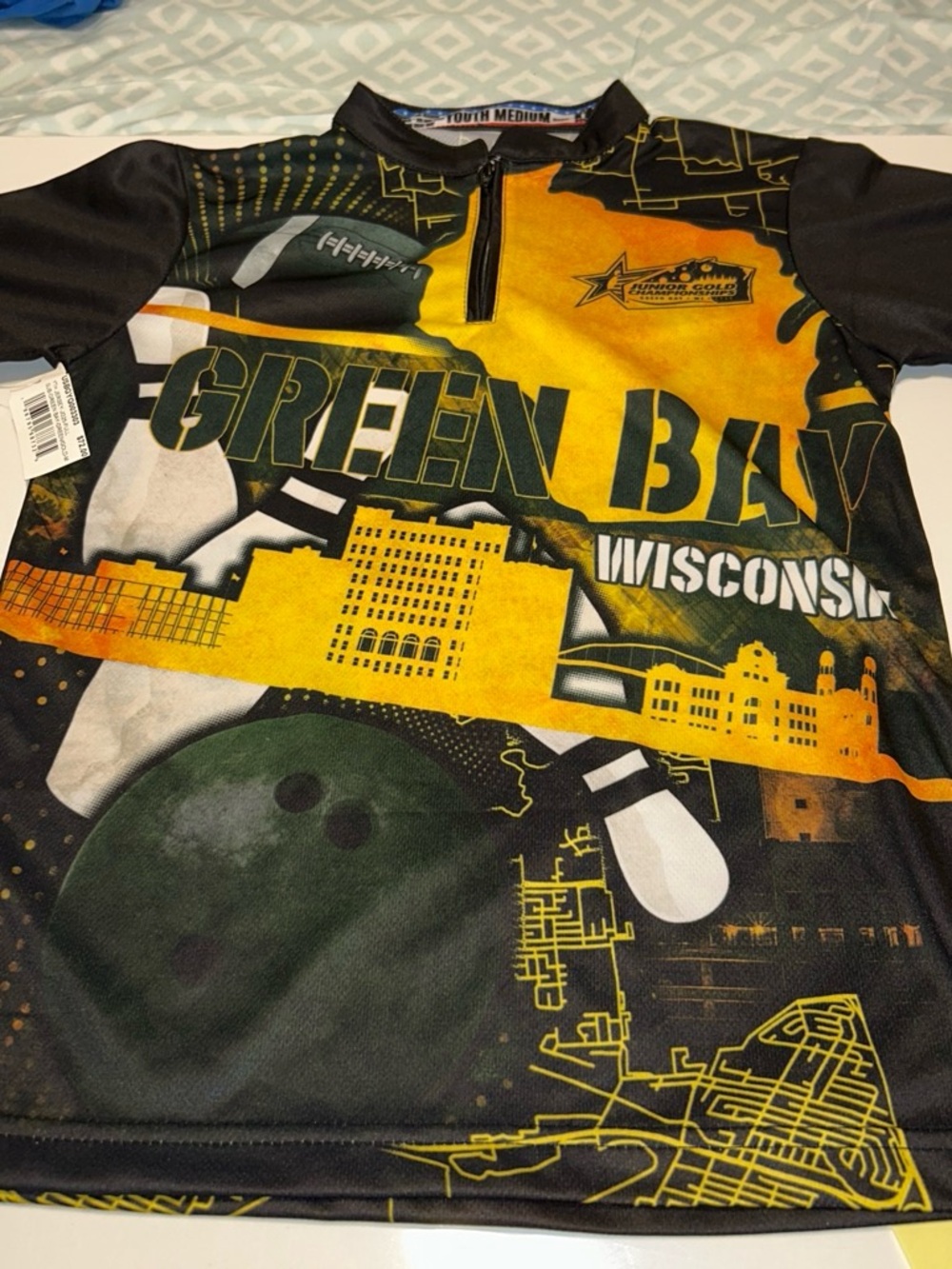 Green Bay Wisconsin Youth Bowling Jersey - Black & Yellow